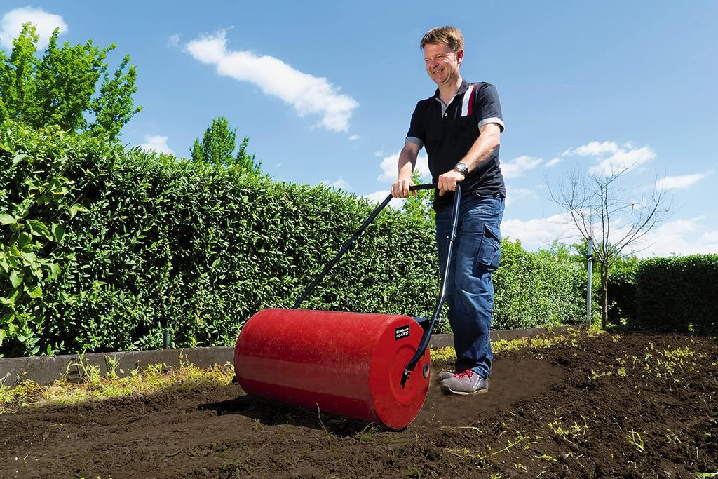 Einhell Rasenwalze GC-Gr 57 (57cm Breite, 32cm Durchmesser, Seitliche Füllmöglichkeit (Wasser und Sand) mit Verschluss, beidseitig Einstellbarer Schmutzabstreifer)