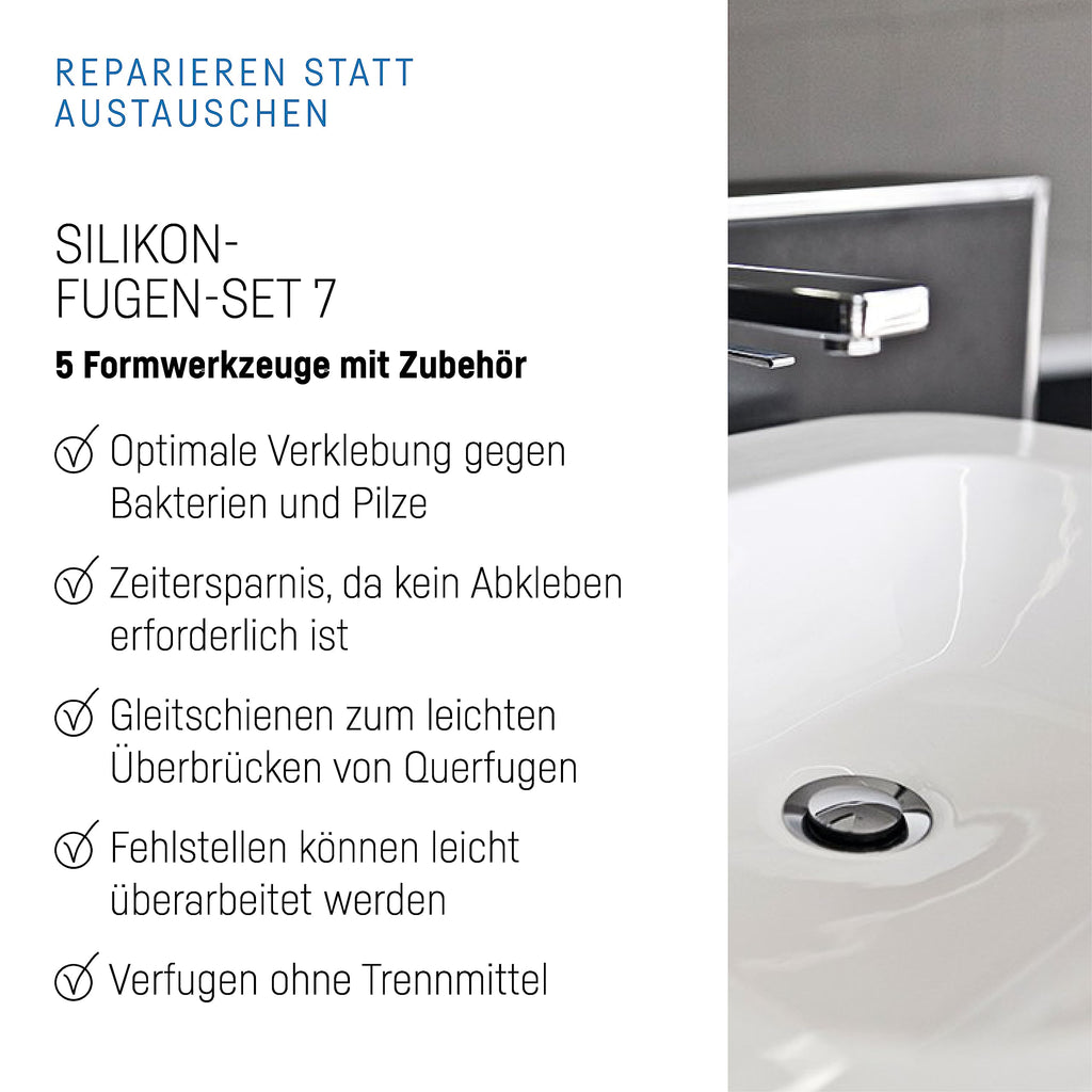 Cramer® Silikon Fugen-Set 7 I Zum Neuverfugen & Entfernen in Küche & Bad I Fugenglätter mit 16 Profilvarianten & Gleitschiene für alle Dichtungsmassen