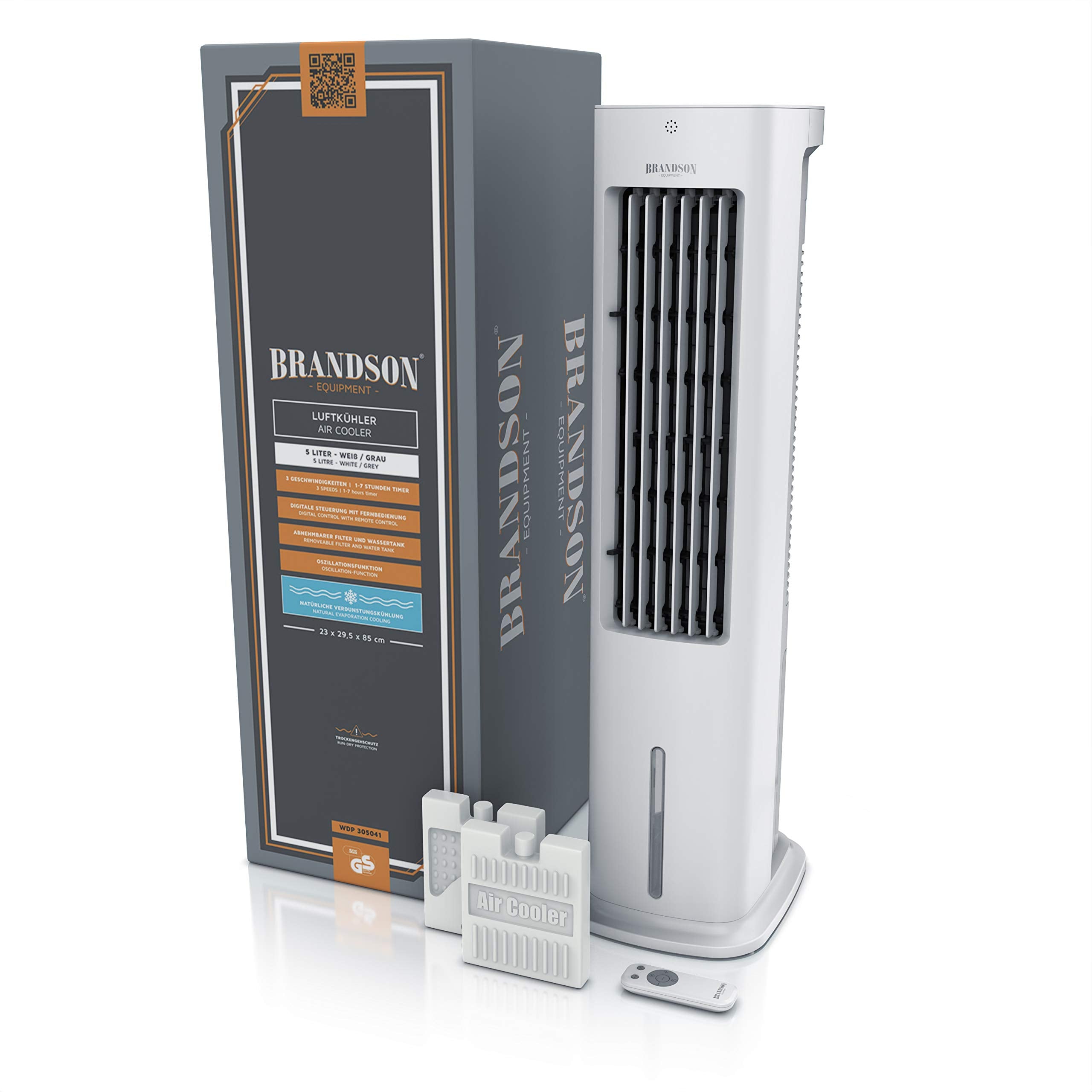 Brandson - Luftkühler mit Wasserkühlung - 5-in-1 - Verdunstungskühler, Luftbefeuchter, Ventilator & Luftreiniger, mobile Klimaanlage ohne Abluftschlauch - Preisträger 2025 - leise - 5L Wassertank