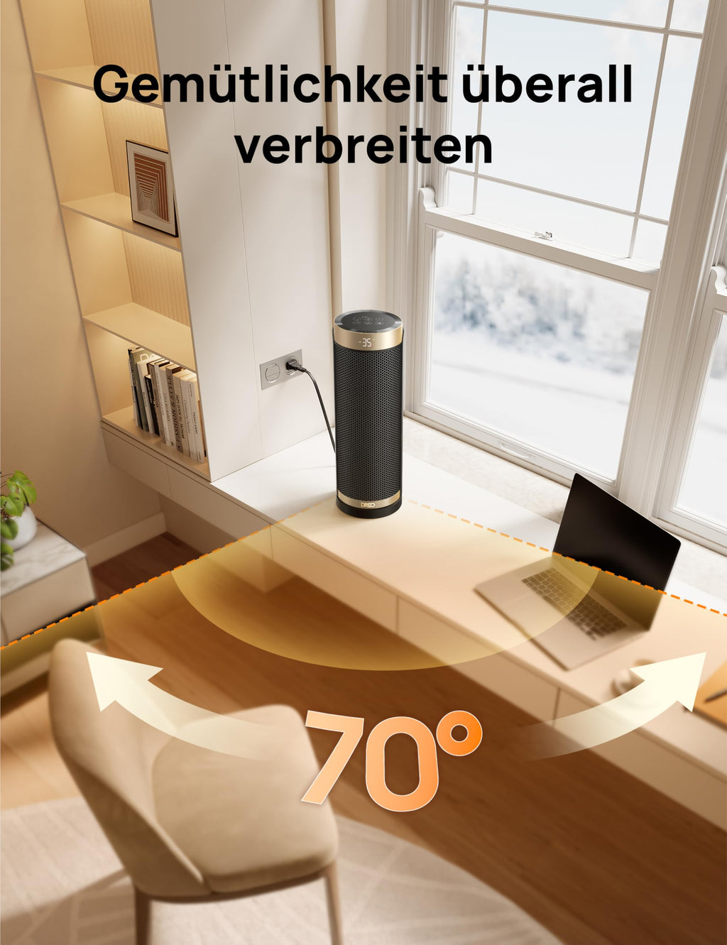 Dreo 2000W Smart Heizlüfter fürs Schlafzimmer, 16 Zoll Tragbarer Heizstrahler mit 70° Oszillation, Thermostat & Fernbedienung, 3 Modi, 3 Geschwindigkeiten, 12h Timer Elektroheizung für Räume