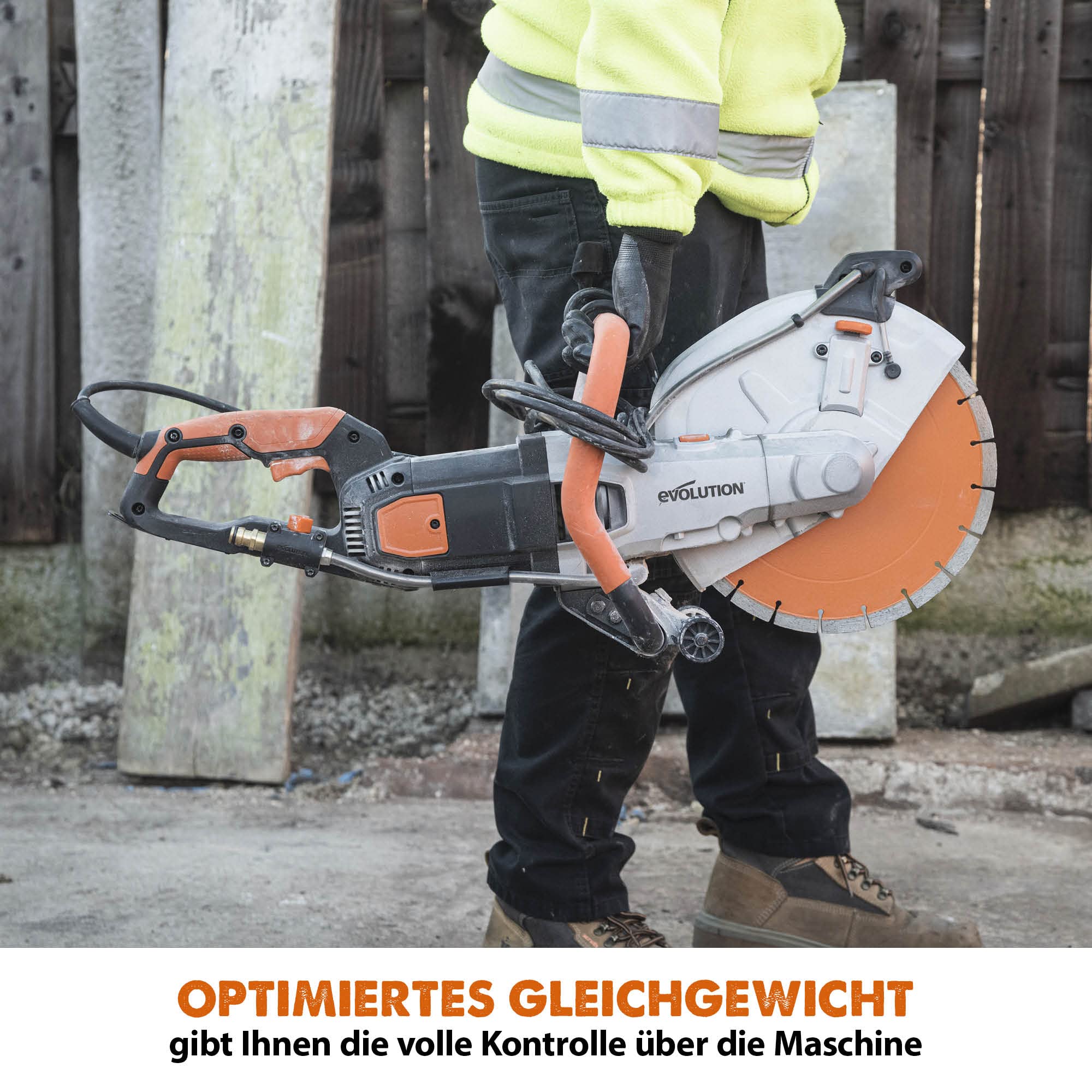 Evolution R300DCT+ Betonsäge Elektrische Steinsäge 2400W Nass-/Trocken Steinschneidemaschine Staubfreies Schneiden mit Staubunterdrückung 300 mm Scheibendurchmesser Sägeblatt, 115 mm Schnitttiefe