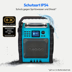 MEDION P66896 Baustellenradio (DAB Plus, DAB+/UKW, integrierter Akku, Farbdisplay, Bluetooth, Powerbank-Funktion, IP54, robust, Zwei Passivradiatoren)