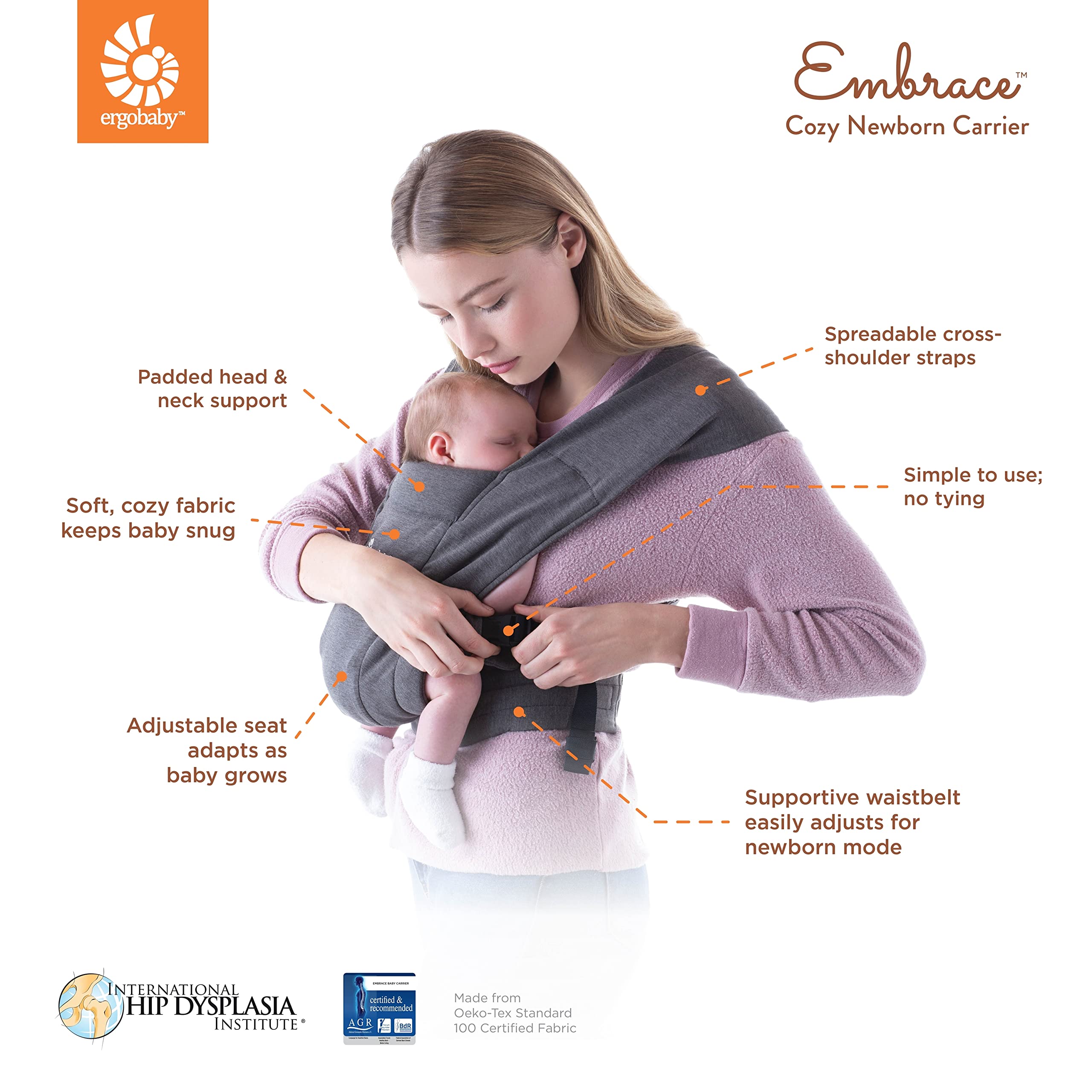 Ergobaby Embrace Babytrage für Neugeborene ab Geburt Extra Weich, Bauchtrage Baby-Tragetasche Ergonomisch, Oxford-Blau, 1 Stück (1er Pack)