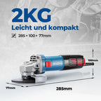 DongCheng Winkelschleifer 1100W, 125mm, Leerlaufdrehzahl:11.800min-1, Schnellverschlussabdeckung, Zusatzhandgriff ，mit 2 Schleifscheiben, 2 Fächerschleifscheiben, 2 Trennscheiben