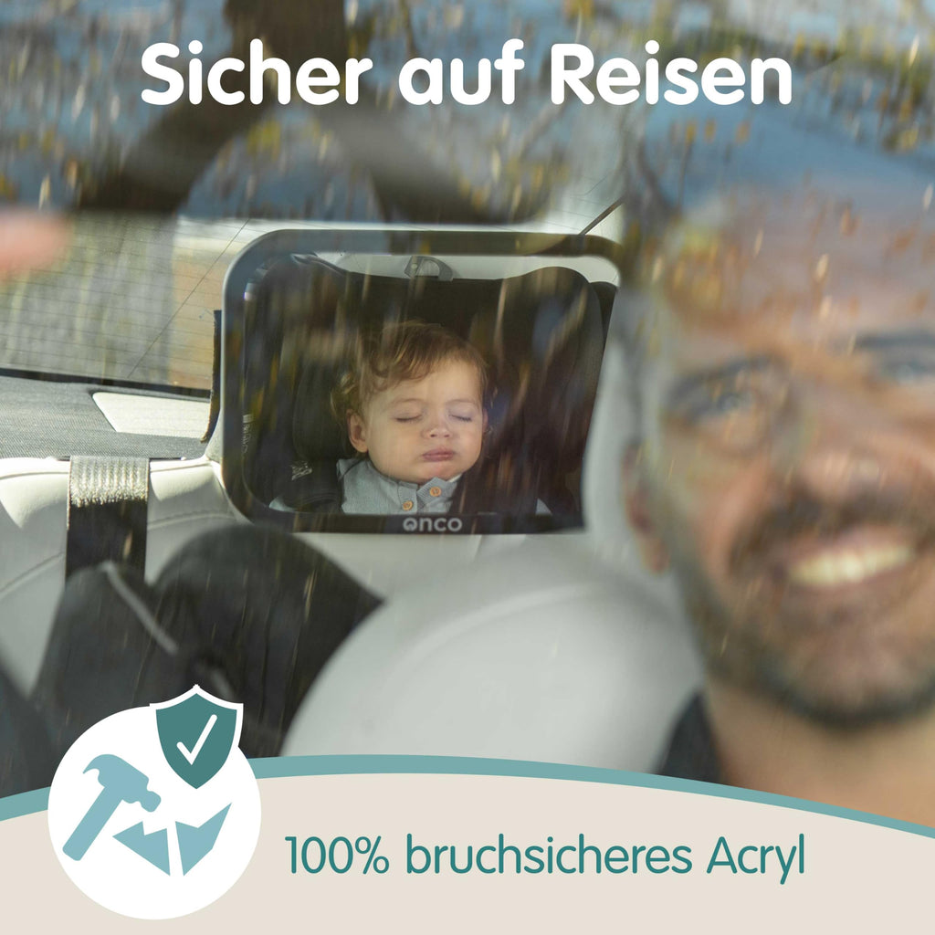 Onco Baby Autospiegel für feste Kopfstützen - Tesla-kompatibler Autospiegel Baby Rücksitz, 100% Bruchsicherer & Rutschfester Spiegel Auto Rückbank, 360°-Schwenkbarer Spiegel Auto