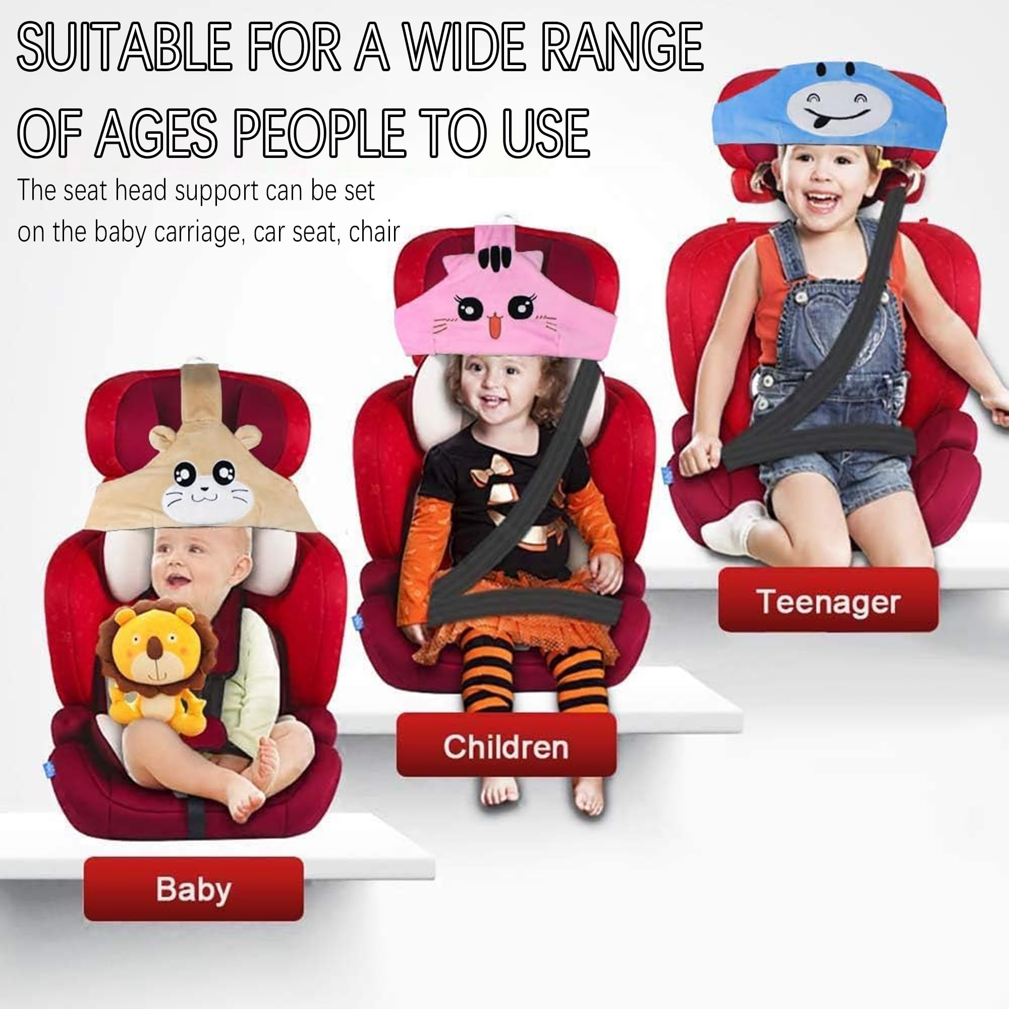 MINGZE Baby Autositz Kopfunterstützung, Auto Sicherer und gemütlicher Schlafpositionierer, Einstellbar Sicherheitssitz Befestigungsgurt, Protektor Kopfstütze Nackenstütze für Kinder Baby (Blau)