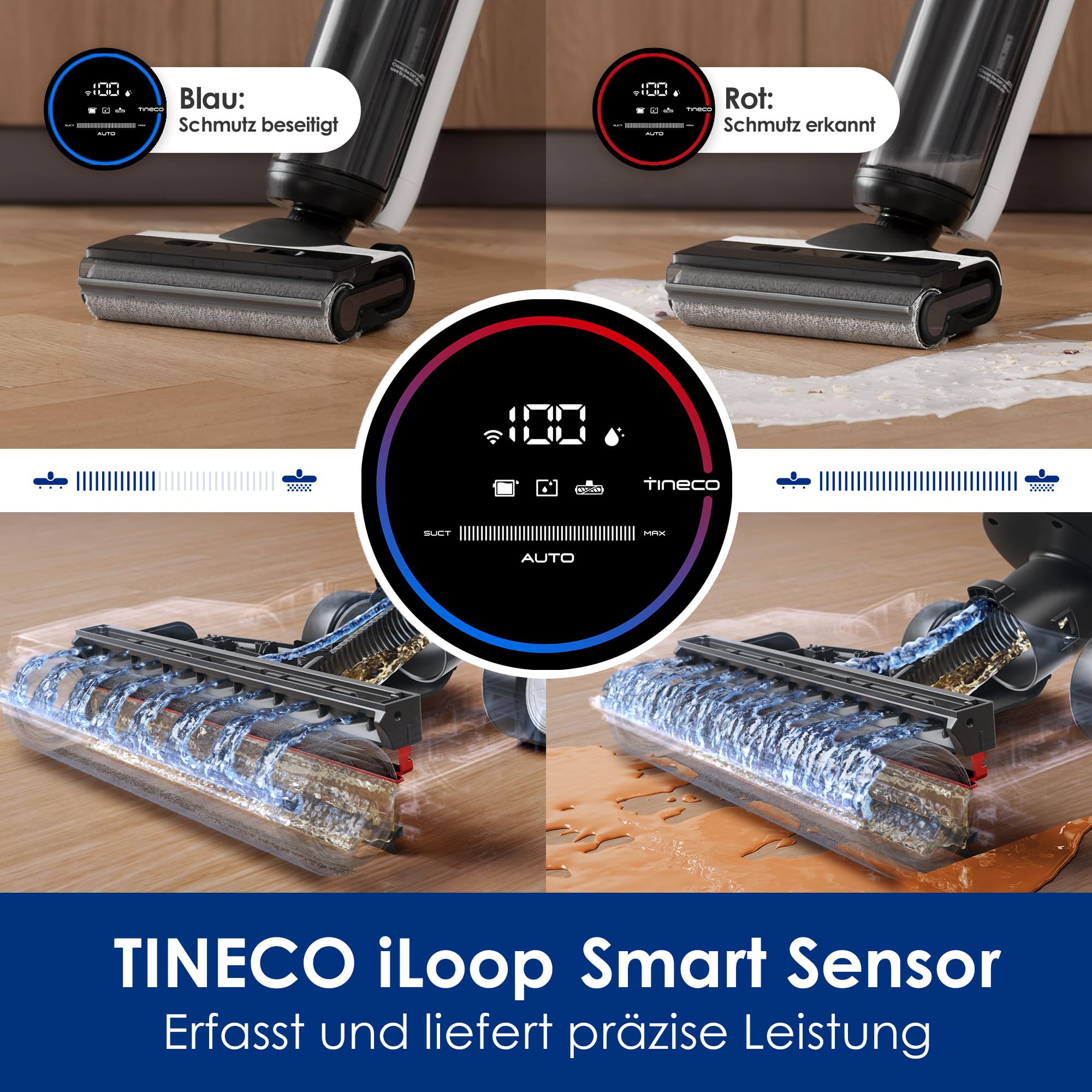 Tineco Floor ONE S6 Nass Trockensauger, Kabelloser Nass Trocken Staubsauger, Akku Saugwischer mit LED-Anzeige All-in-One Staubsauger mit Wischfunktion 35min Laufzeit für Hartböden