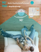 Primevolve 8" Oszillierender Tisch-und Standventilator mit Fernbedienung, Tragbarer Faltbarer Travel Fan für Outdoor Reise Camping, 7200mAh Akku Batterie Ventilator Leise für Schlafzimmer Büro (Weiß)