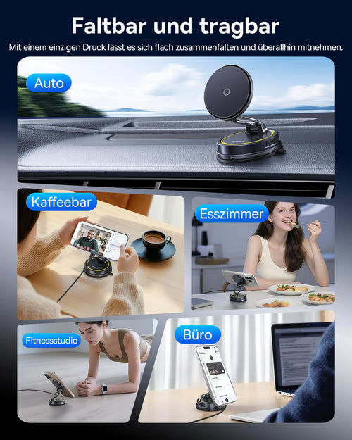 Baseus VC2 Flex Pro 15W Handyhalterung Auto für Magsafe mit Ladefunktion, Magnet Autohalterung kfz Ladegerät für Armaturenbrett, Wireless Car Charger für iPhone 17,16,15,14,13,12 Pro Max