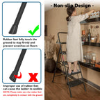 BONTEC Trittleiter 4 Stufen Klappbar, 150kg Kapazität mit Breiten Anti-Rutsch-Pedalen, Faltbarer Stahl-Tritthocker, Schwamm-Lenker, Zuhause, Speisekammer, Innen- und Außenbereich, Schwarz