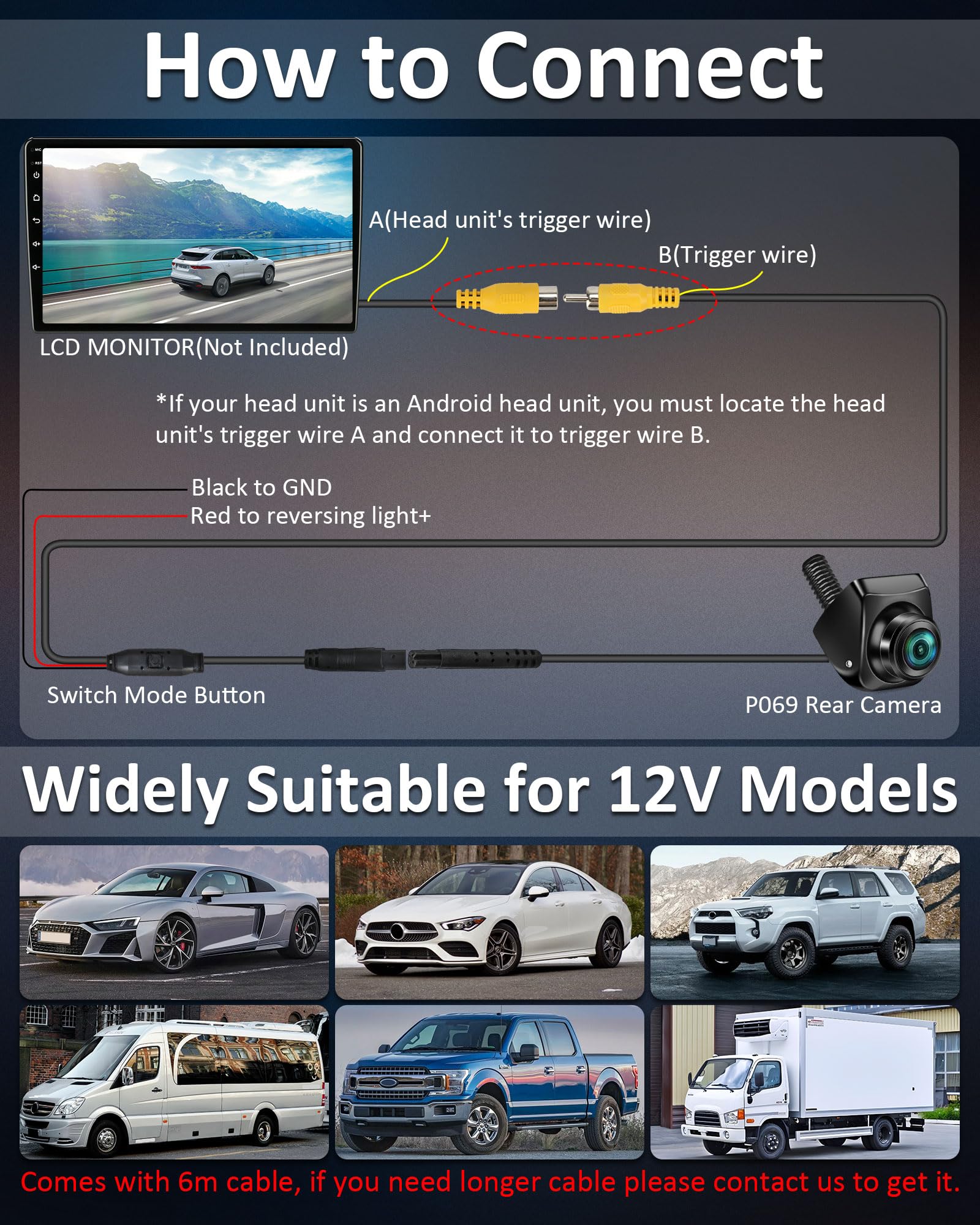 Vtopek Rückfahrkamera AHD 1080P Rückfahrkamera Auto 360° Drehbar Auto Rückfahrkameras Nachrüsten 170° Weitwinkel Nachtsicht IP69 wasserdichte Universal NTSC Rückkamera für Wohnmobil SUV Pickup Van