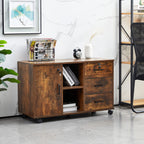 TUKAILAI Rollcontainer Abschließbar mit 3 Schubladen, Lagerung Fach und Offene Regale, Aktenschrank, Büroschrank mit Rollen, Dokumente in DIN-A4, Legal, Letter-Format, Büromöbel, braun