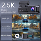 Dashcam Auto Vorne Hinten 2,5K + 1080P, Dash Cam mit WiFi, 32GB Karte, Dual-Autokamera mit 170 ° Weitwinkel, Super Nachtsicht, Auto Kamera mit Parküberwachung, G-Sensor, App-Steuerung, Loop-Aufnahme
