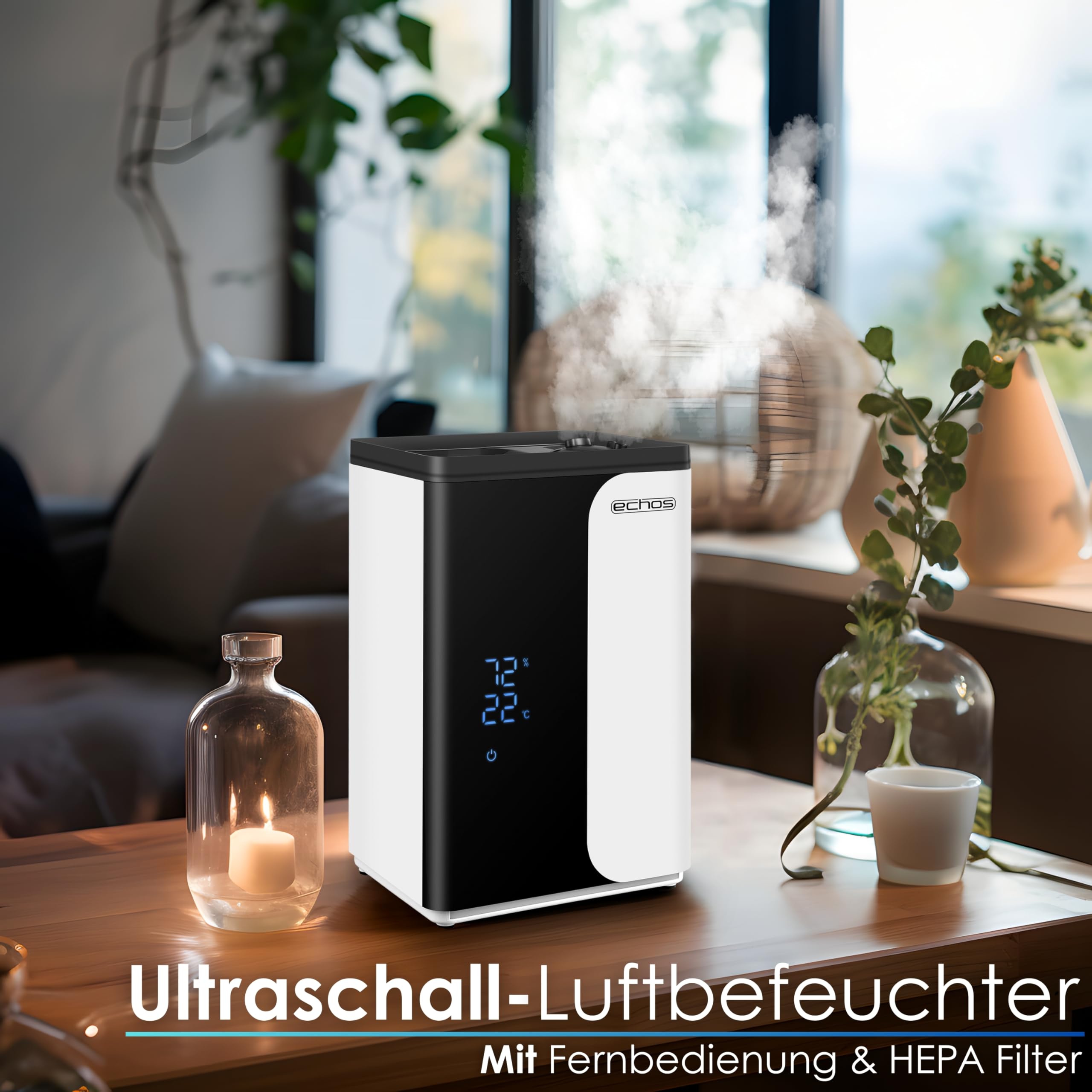 Ultraschall Luftbefeuchter 5 Liter WIFI Smart Life App Fernbedienung Luftreinigungsgerät Luftreiniger Eingebautes Hygrometer LED-Touch-Display 12h Timer Nachtmodus Warm oder Kaltfunktion HEPA Filter