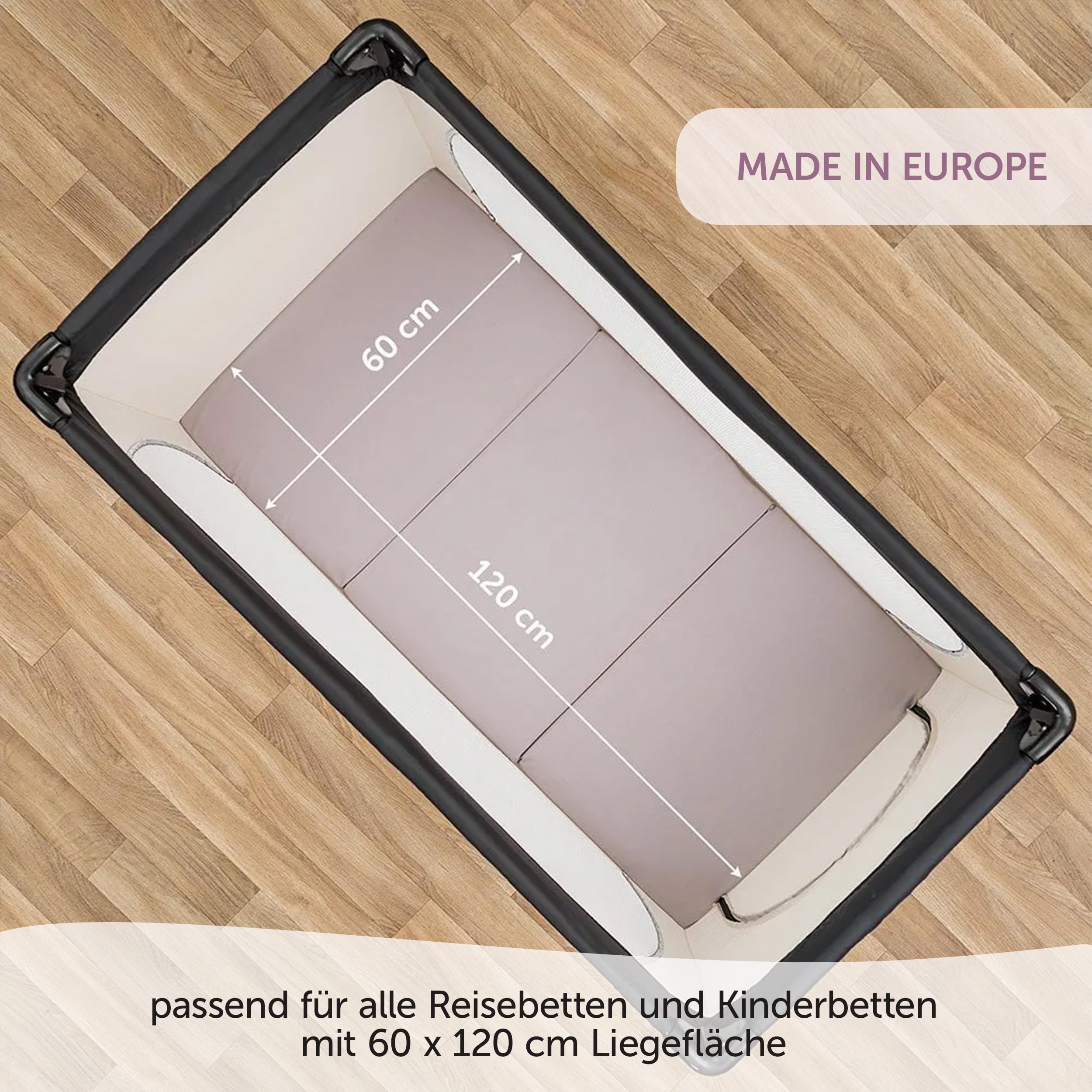 Alvi Reisebettmatratze Komfort 60x120 cm/Höhe 6 cm - Matratze für Baby Reisebett mit Baumwollbezug und Tasche, atmungsaktiv, waschbar, schadstoffgeprüft, Plüsch