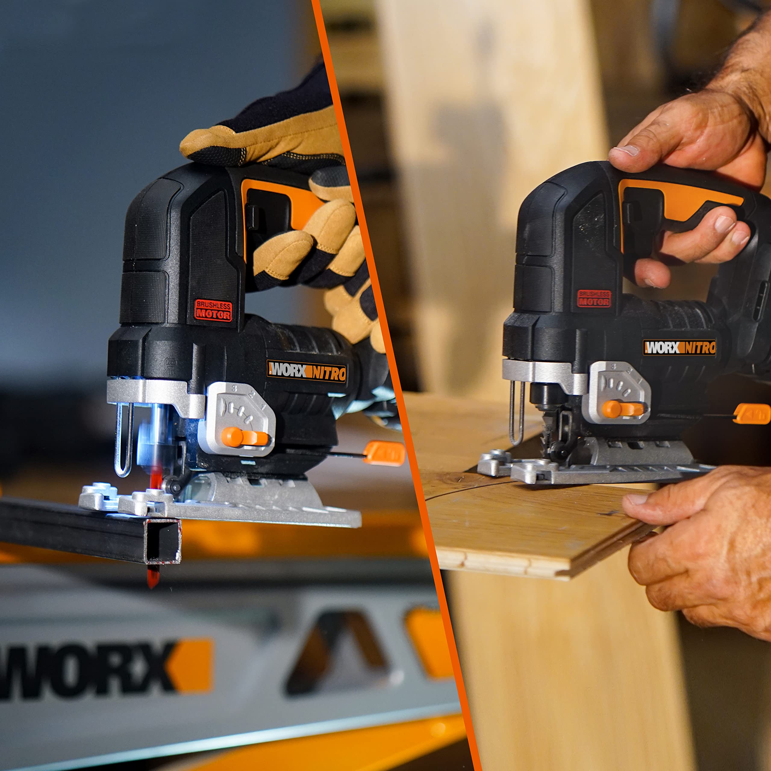 WORX Nitro WX542.9 Akku-Pendelhub-Stichsäge 20V - Bürstenloser Motor - Profi Stichsäge Mit Absaug-Adapter - Ideal Auch Für Gehrungsschnitte - PowerShare Kompatibel - Ohne Akku & Ladegerät