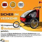 SAMAX Fahrradanhänger Jogger 2in1 Kinderanhänger Kinderfahrradanhänger Transportwagen vollgefederte Hinterachse für 2 Kinder in Rot/Schwarz - Silver Frame