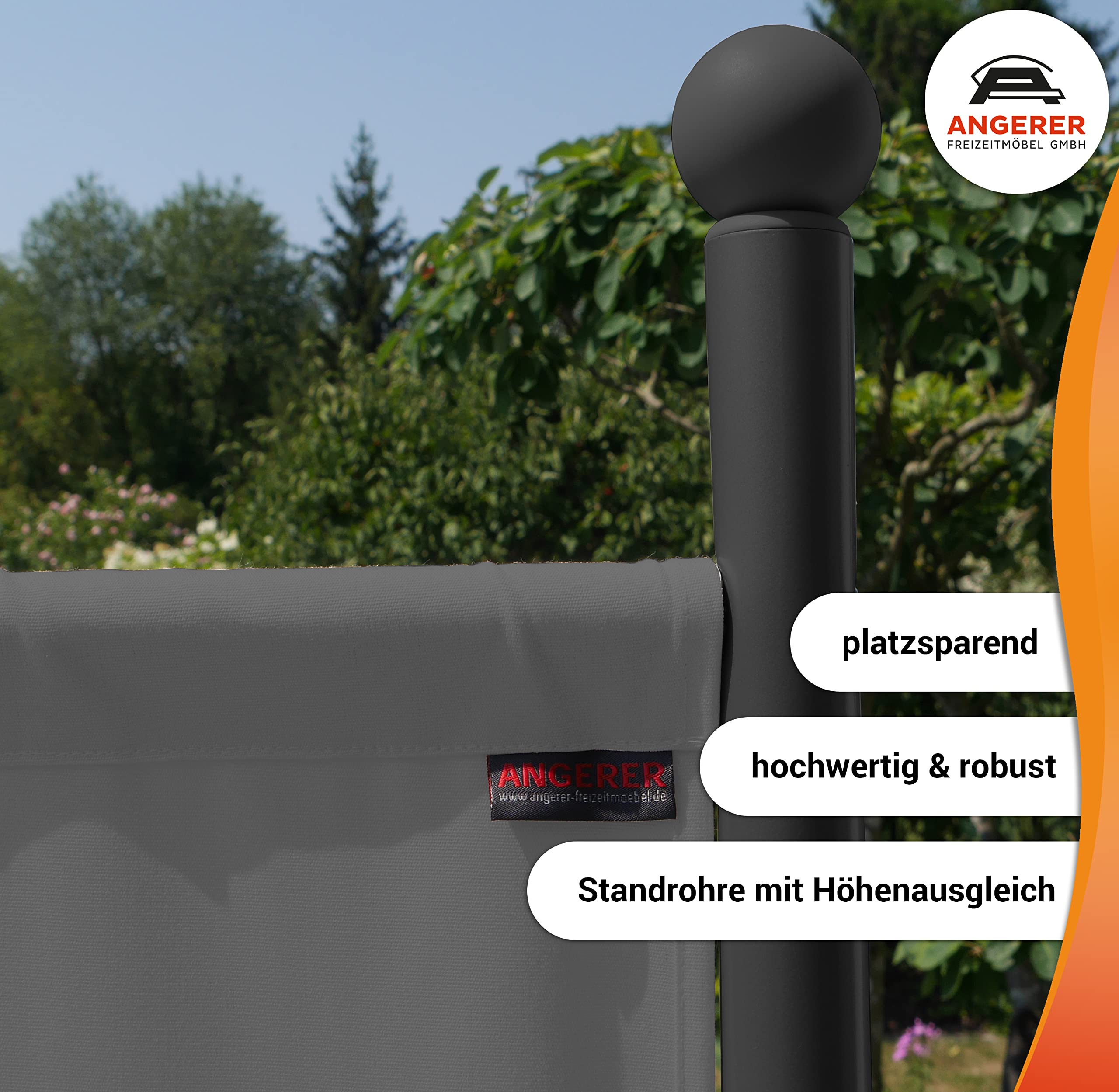 Angerer Stellwand 178 x 178 cm, Sicht- & Sonnenschutz, Raumtrenner, Innen & Outdoor Büro Balkon/Terrasse, Schlafzimmer, Garten, Made in Germany, waschbare Bezüge, Polyacryl hellgrau