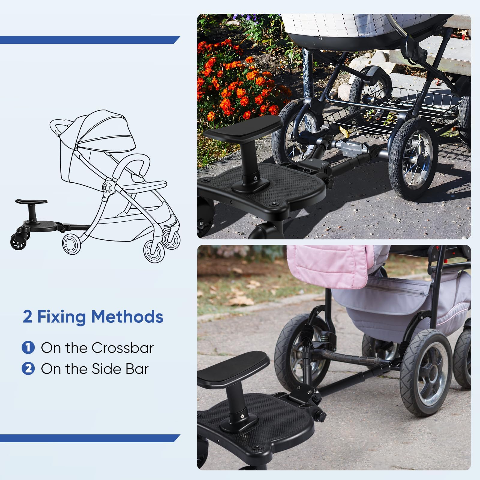 ENERHUB Buggy Board mit Sitz, Buggy Board für alle Kinderwagen, Trittbrett Mitfahrbrett universal, Kiddy Board für Kinder von 2-6 Jahren, Bearing 25KG (Schwarz)