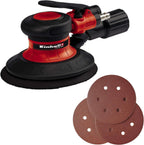 Einhell Druckluft-Exzenterschleifer TC-PE 150 (150 mm Schleiftellerdurchmesser, stufenloser Regulierungshebel, inkl. 6 Schleifpapieren, Stecknippel, Spannschlüssel)