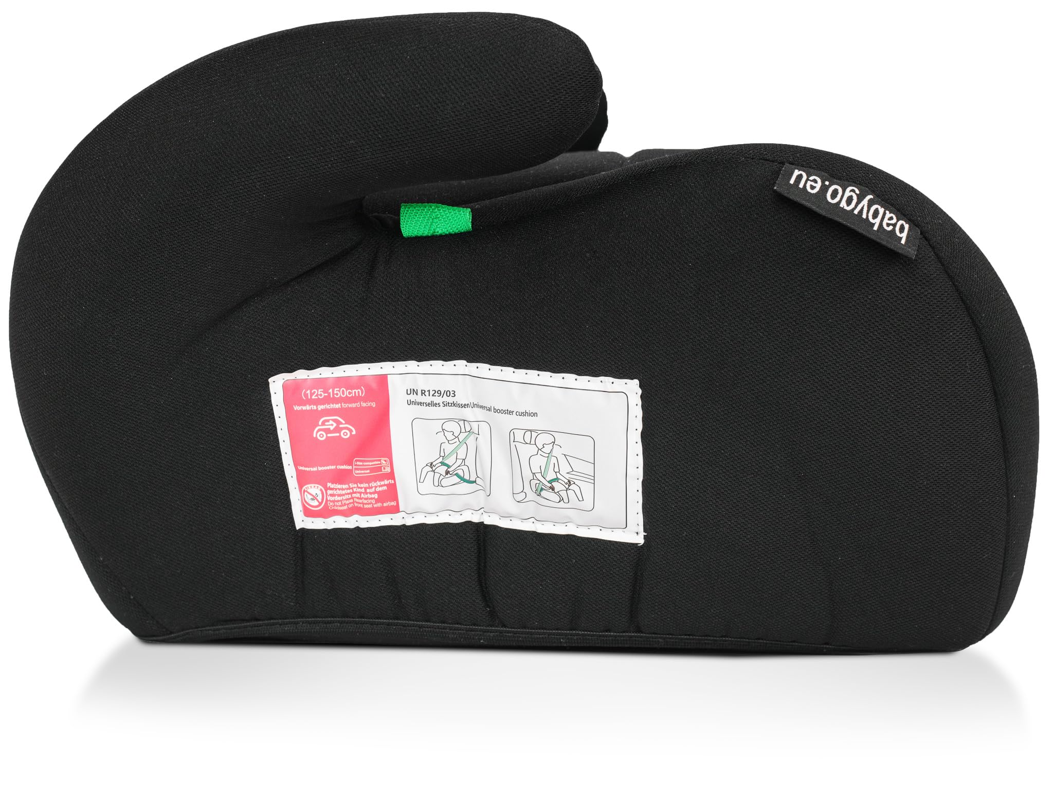babyGO Sitzerhöhung Booster nach neuer I-Size Norm - Kindersitzerhöhung - Kindersitz/Autositz für Kinder (125-150 cm) Schwarz