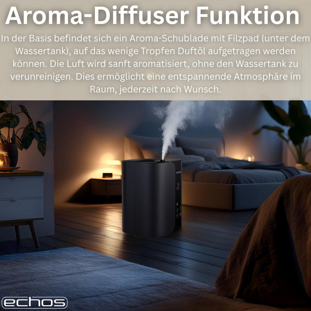 Steinborg® Luftbefeuchter 5 Liter Ultraschall Vernebler mit Fernbedienung Luftreinigungsgerät Luftreiniger Hygrometer LED-Touch-Display ultra leise leistungsstark 350ml/h Öl Aroma Fach Timer Auto-Stop