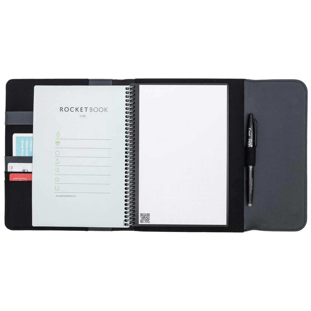 Rocketbook Capsule 2.0 Folio Cover für Core und Fusion | 100% recycelbar, mit Stifthalter, magnetischem Verschluss und Innenstaufach | Schwarz, Executive A5 Größe 15.2 cm x 22.3 cm, 1 Stück
