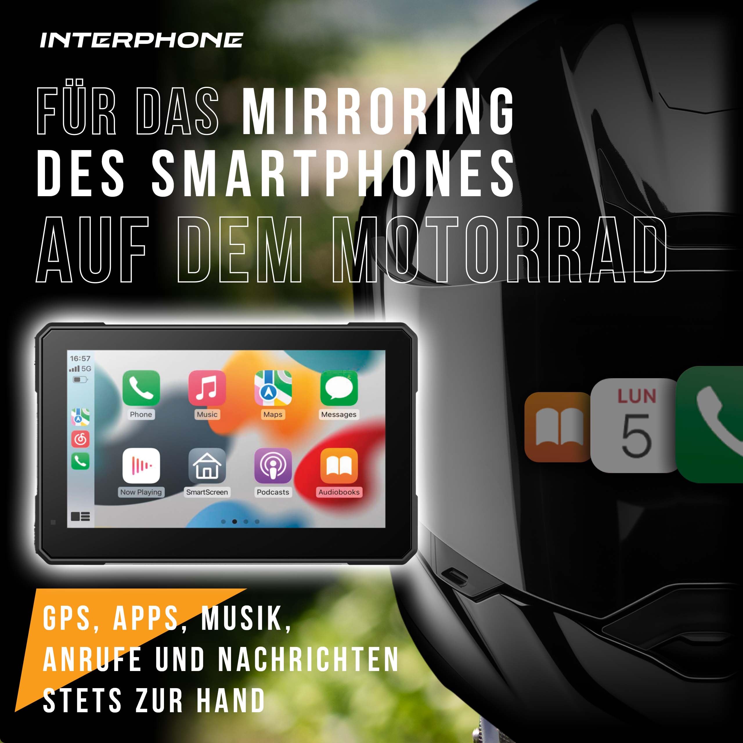 INTERPHONE SYNC70E Essential Motorrad Carplay für Apple und Android – 7 Zoll WiFi- und Bluetooth-Motorrad-Display für Smartphone-Mirroring – Carplay Display mit QUIKLOX- Halterung, IP66 wasserdicht