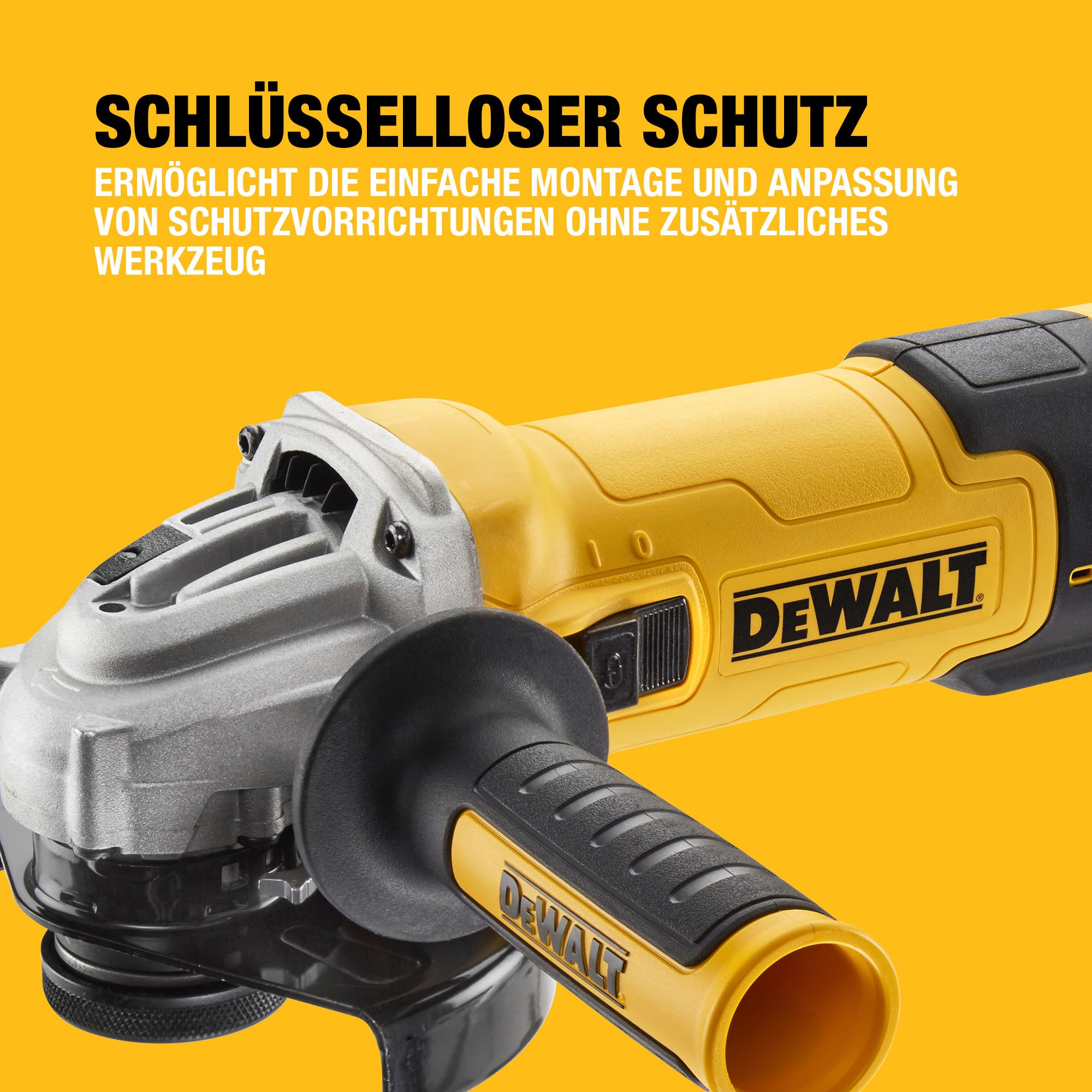 DEWALT 125 mm Winkelschleifer mit Beton-Oberflächenset DWE4257KT-QS (1.500 Watt, Epoxyd-Harz gepanzerte Wicklung, Sanftanlauf, mit 125mm Staubhaube, Bügelgriff und Diamant-Topfscheibe), DWE4257KT-QS