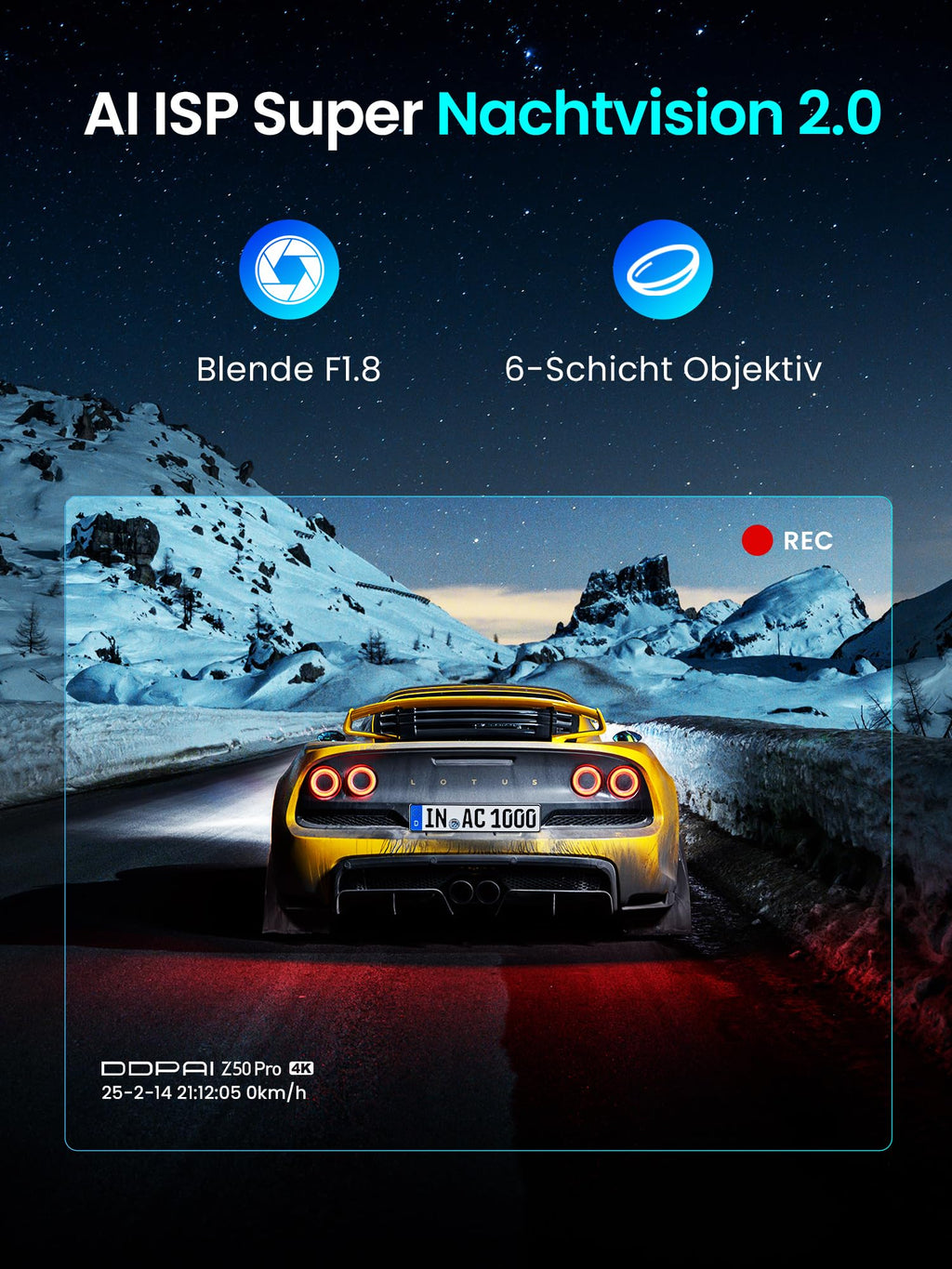 DDPAI Z50 Pro Dashcam Auto Vorne Hinten 4K+1080P, Echtes 4K AI-ISP Nachtsicht Dash Cam, Autokamera mit 64GB Karte, 4G LTE Support, 5GHz WiFi 6 GPS, 48H Parküberwachung, 3" IPS-Display, G-Sensor, ADAS