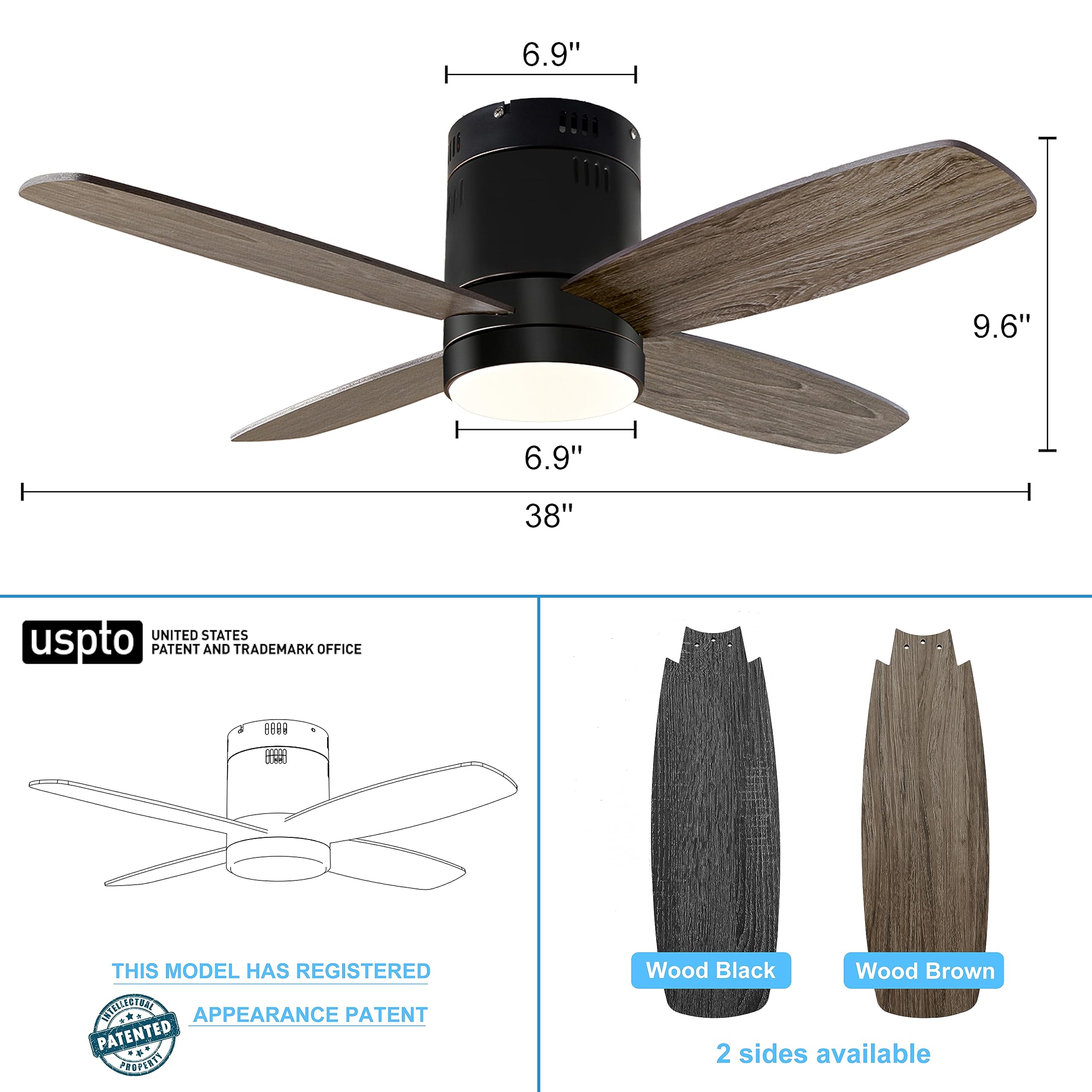 Ohniyou Deckenventilator mit Beleuchtung und Fernbedienung - 96,5 cm(38 Zoll) Deckenventilator mit Licht und App-Steuerung Leise, Dimmbar, für Schlafzimmer Terrasse, Innen-/Außenbereich