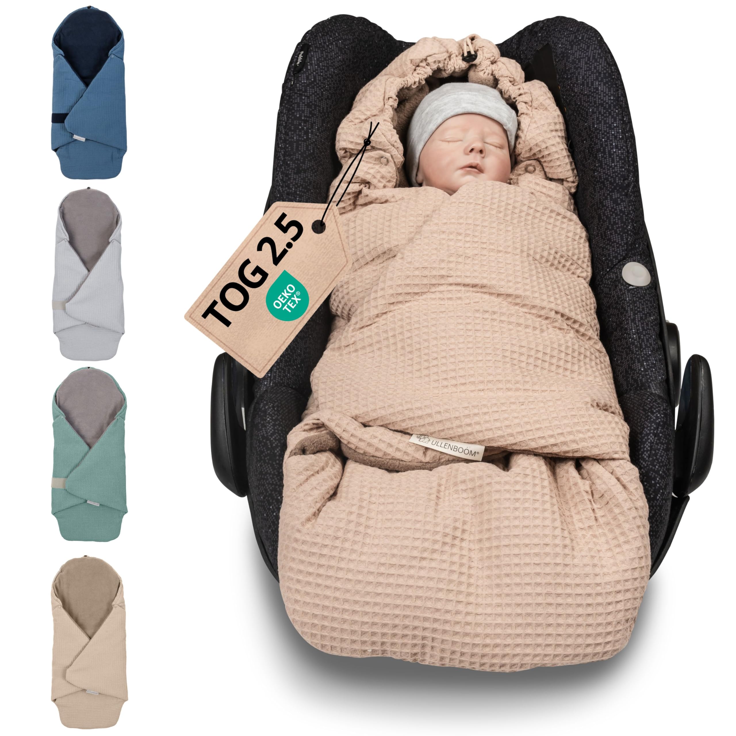 ULLENBOOM Einschlagdecke Babyschale, 100% OEKO-TEX Materialien, Sand (Made in EU) - Babydecke für Kindersitz oder Kinderwagen, kuschelige Decke für Babys, Ideal für Herbst und Winter