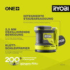 RYOBI 18 V ONE+ Akku-Exzenterschleifer RROS18-0, 125 mm Schleifteller, 2,5 mm Schwingkreis, Effiziente Farbentfernung, Kompatibel mit Werkzeugsystemen