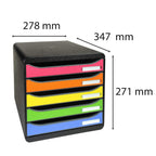 Exacompta 309798D Premium Ablagebox mit 5 Schubladen für DIN A4+ Dokumente. Stapelbare Schubladenbox mit hoher Kapazität für mehr Platz auf dem Schreibtisch Big Box Iderama Schwarz|Bunt