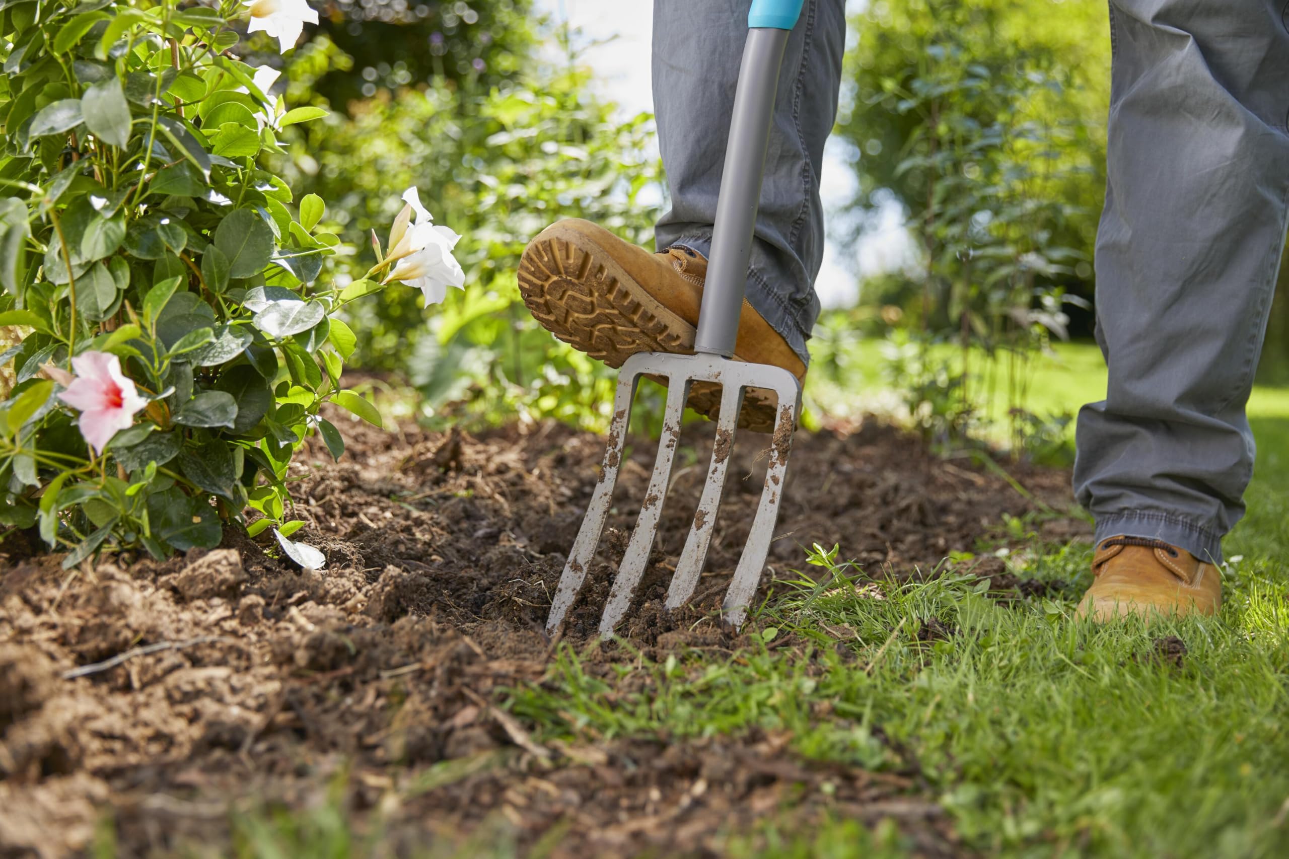 Gardena ErgoLine Spatengabel: Grabegabel zum Umgraben und Auflockern, gehärteter Qualitätsstahl mit Beschichtung, ergonomischer D-Griff (17013-20)