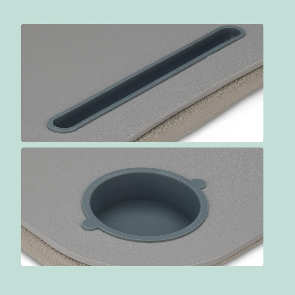 Relaxdays Laptopkissen, LED-Licht, tragbar, flacher Lapdesk, mit Getränkehalter, weiches kleines Schosstablett, grau