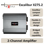 Excalibur X275.2 Auto Verstärker HiFi Stereo 2 Kanal 1300 Watt- Kfz Mini Verstärker Mit 2 x 650 Watt Endstufe Auto, Bass-Boost 12 dB, Variable Frequenzweiche, Remote Anschluss, Subwoofer Bridge Modus