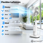 KESSER® Stand-Ventilator Frosty mit Wasser Ultraschall-Sprühnebel Wasserkühlung, inkl. Fernbedienung Timer-Funktion, Luftbefeuchter Leise, Nebelfunktion, Standventilator, Weiß