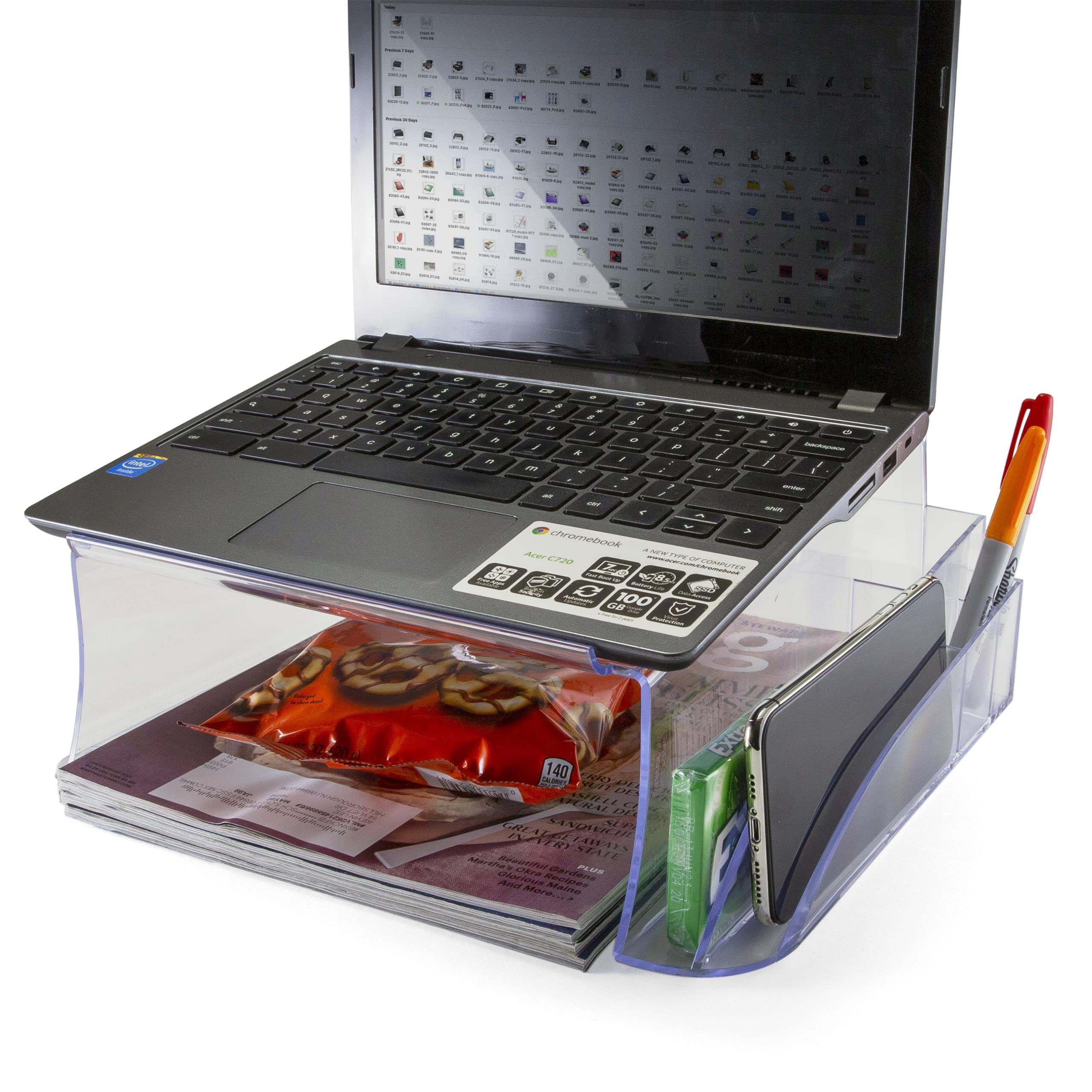 Officemate Telephone Stand, Laptop Stand, Clear Plastic Computer Riser, Laptops Elevator for Desk, Clear (21524)