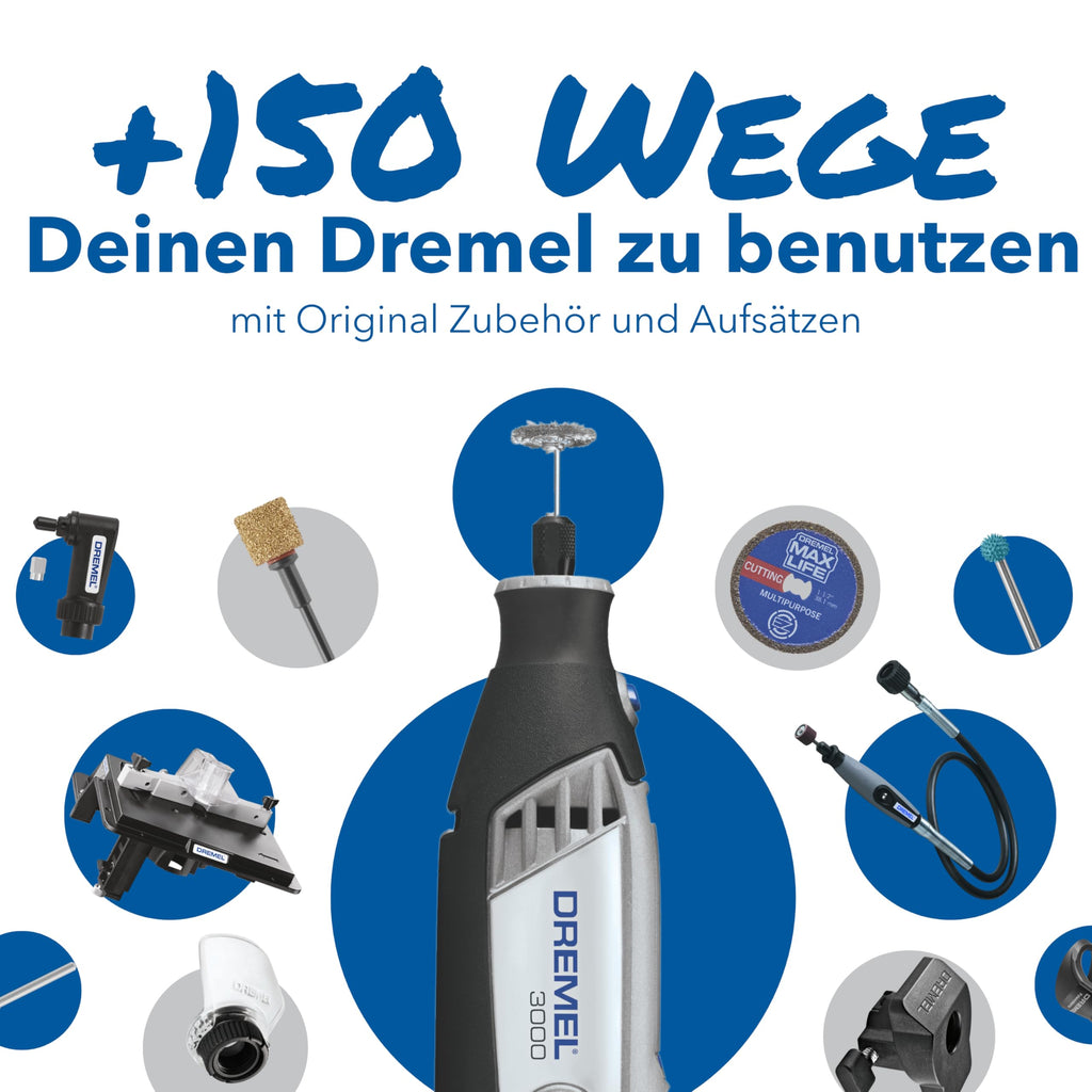 Dremel 3000 Multifunktionswerkzeug 130W, Set mit 1 Aufsatz, 25 Zubehörteilen, Variable Drehzahl 10.000-33.000 U/min zum Schneiden, Schleifen, Gravieren, Polieren, Schärfen, Reinigen, Schnitzen