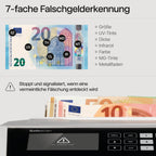 Safescan 2465-S Geldzählmaschine, Wertzählung für gemischte EUR-Banknoten - Banknotenzähler mit 7-facher Echtheitsprüfung - zählt sortierte Banknoten aller Währungen