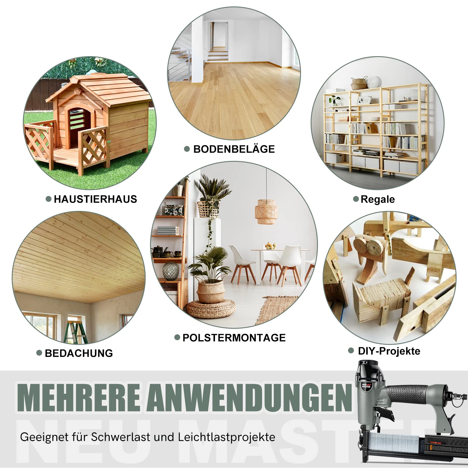 NEU MASTER Druckluftnagler, 2 in1 Drucklufttacker mit Transportkoffer inkl. 800 Nägel und 200 Klammern für Werkstatt und Haus