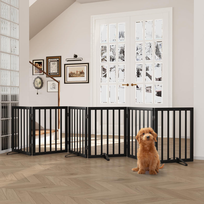 Semiocthome Freistehende Baby- & Haustiergitter aus Bambus, Hunde- und Katzengitter für Türen, Treppenschutzgitter für Welpen, Faltbare Sicherheitsgitter (Schwarz, 3 Panels -60cm Height)