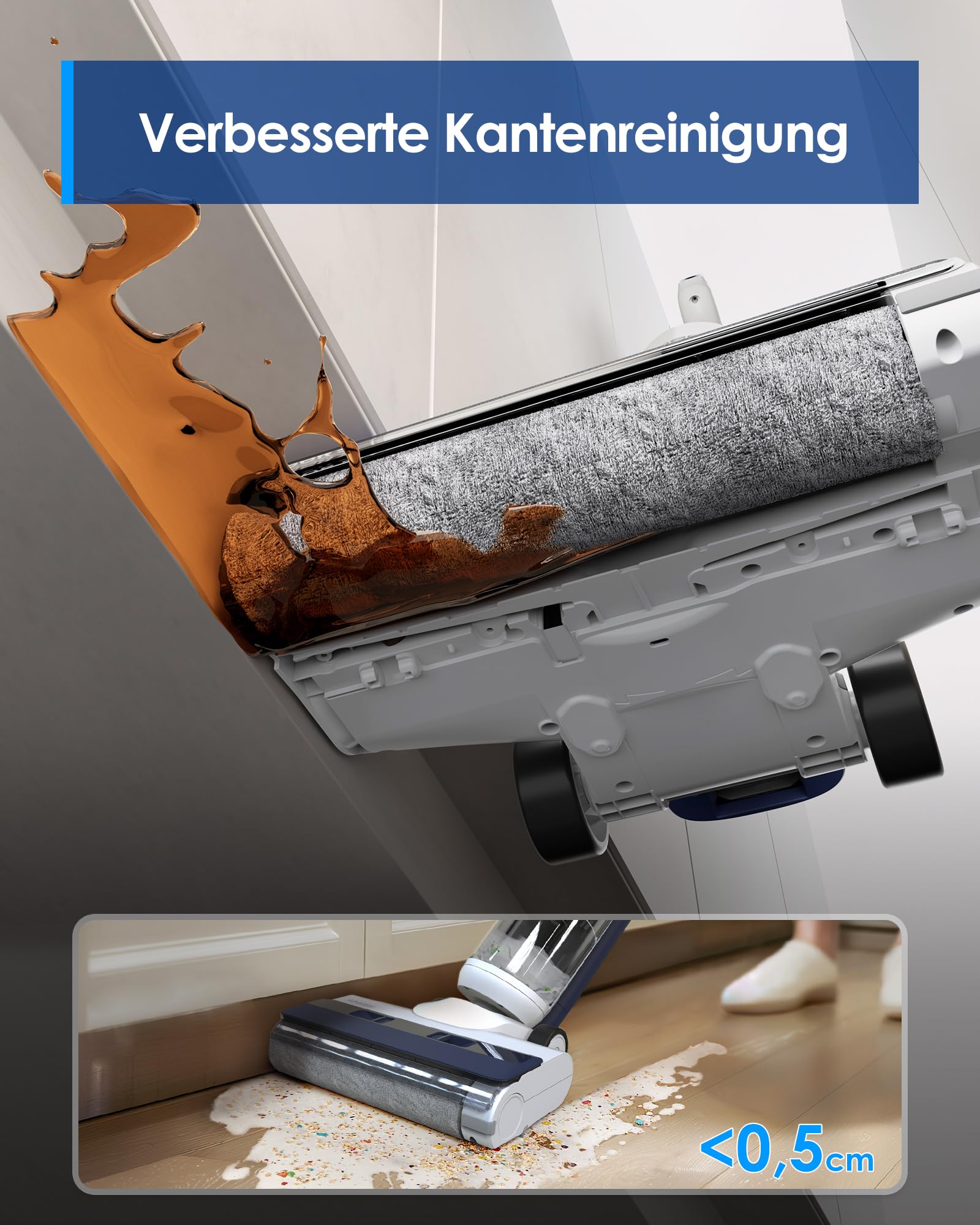 Tineco iFLOOR 5 Breeze Complete Nass Trockensauger, EIN-Schritt-Reinigung für Hartböden, Kantenreinigung <0.5cm, Dreifache Batterielebensdauer, Selbstreinigung, Leichtes Kabelloses Saugwischer, Blau