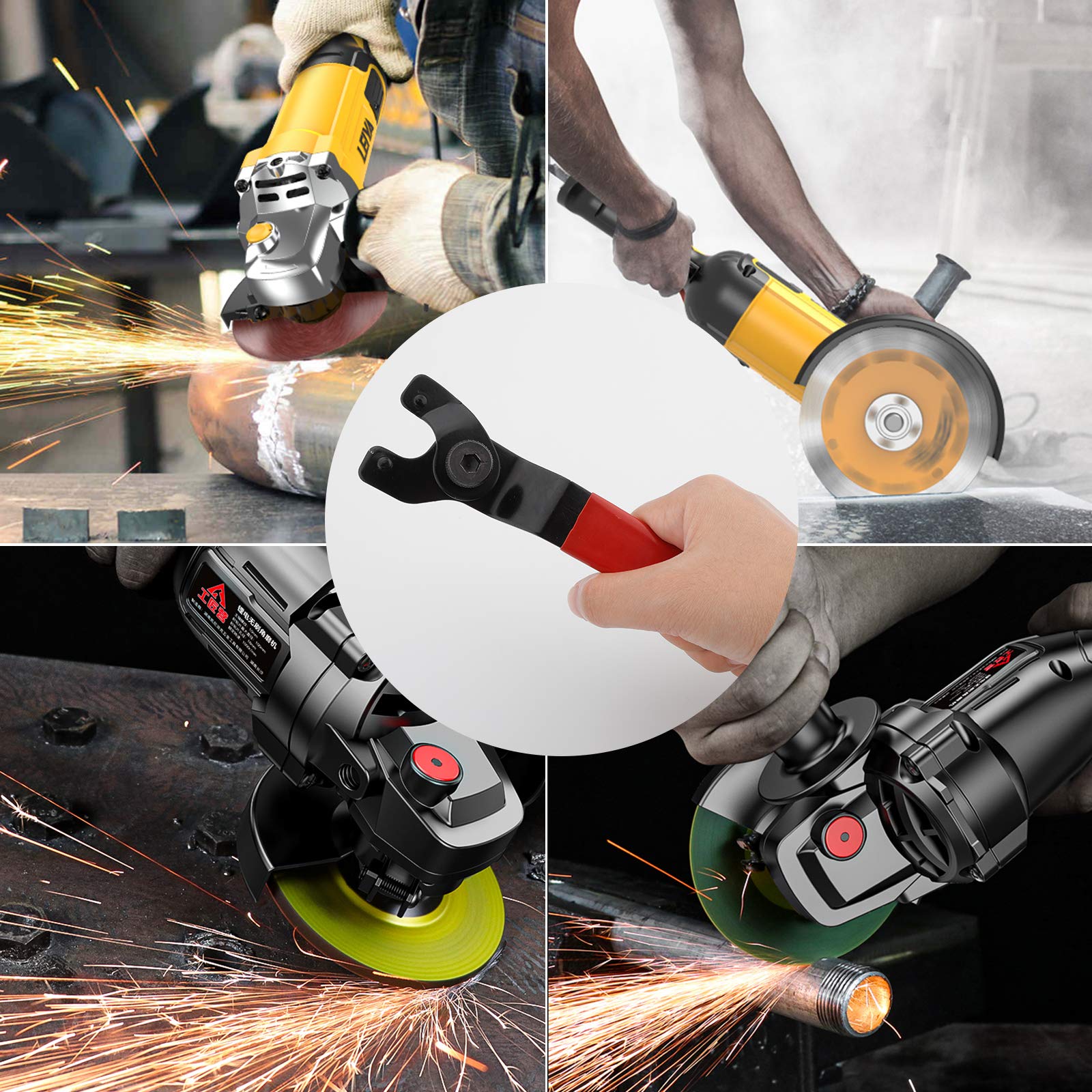 Rybtd Winkelschleifer Stiftschlüssel Universal Verstellbar Zapfenschlüsse Stirnlochschlüssel 8-48 mm Schraubenschlüssel Einstellbar mit Innensechskantschlüssel und 2 Flansch