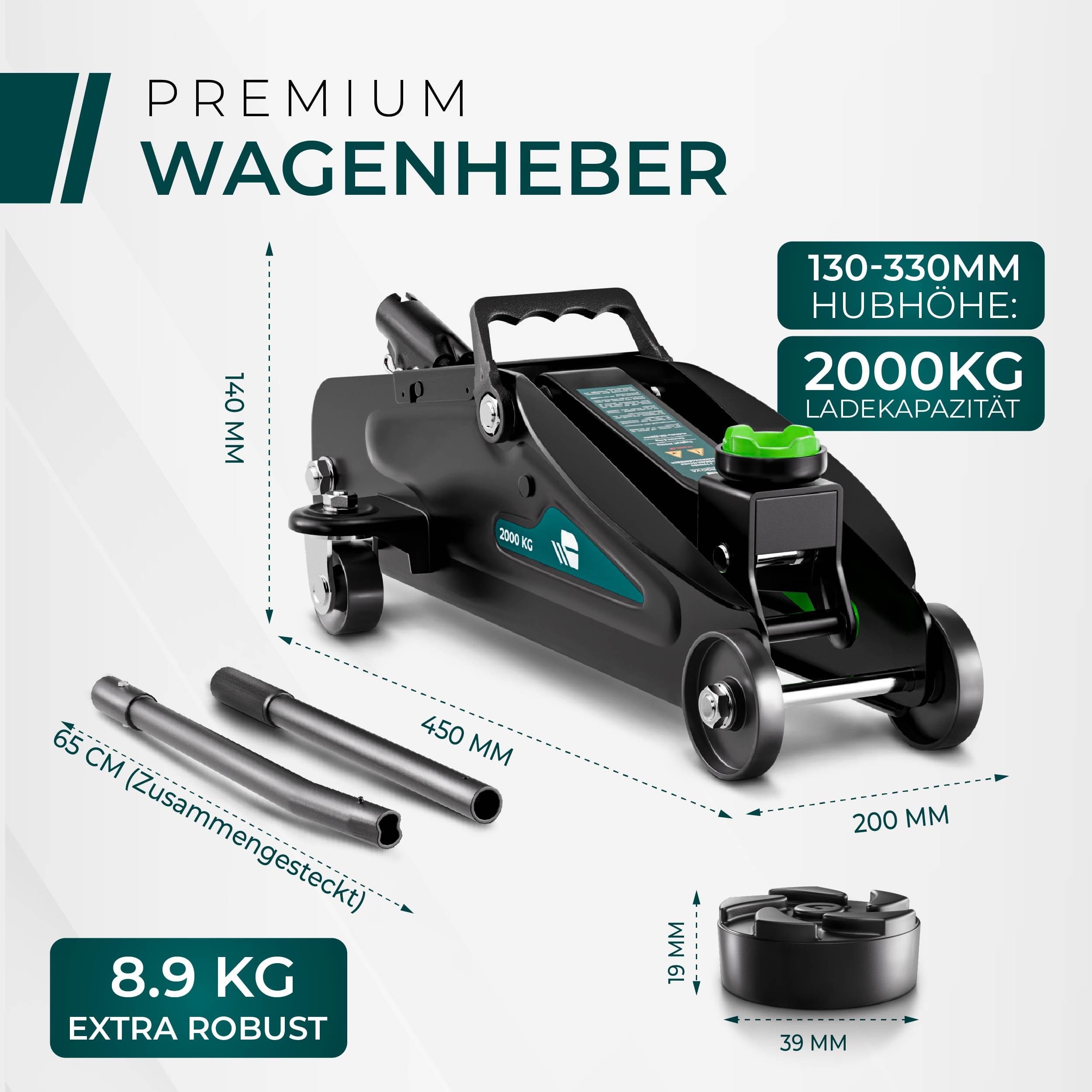 CargoVA Rangierwagenheber 2T hydraulisch | TÜV-Zertifiziert | Hubhöhe 130-330mm | Ideal für PKW & SUV zum Reifenwechsel