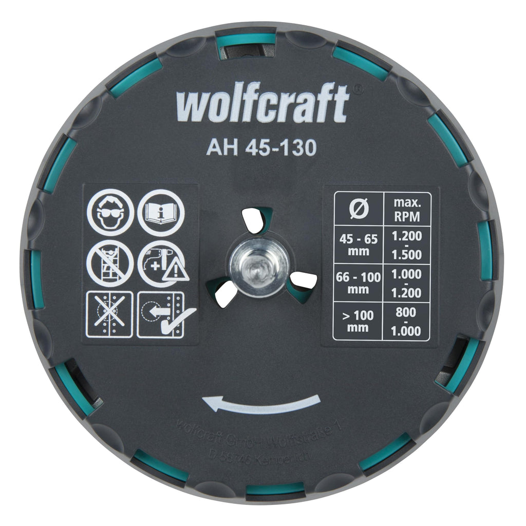 wolfcraft Lochsäge 5978000 – Verstellbarer Universal-Kreisschneider für den Akkuschrauber & die Bohrmaschine – Für Gipskartonplatten & Holz – Stufenlos einstellbar von ø 45-130mm