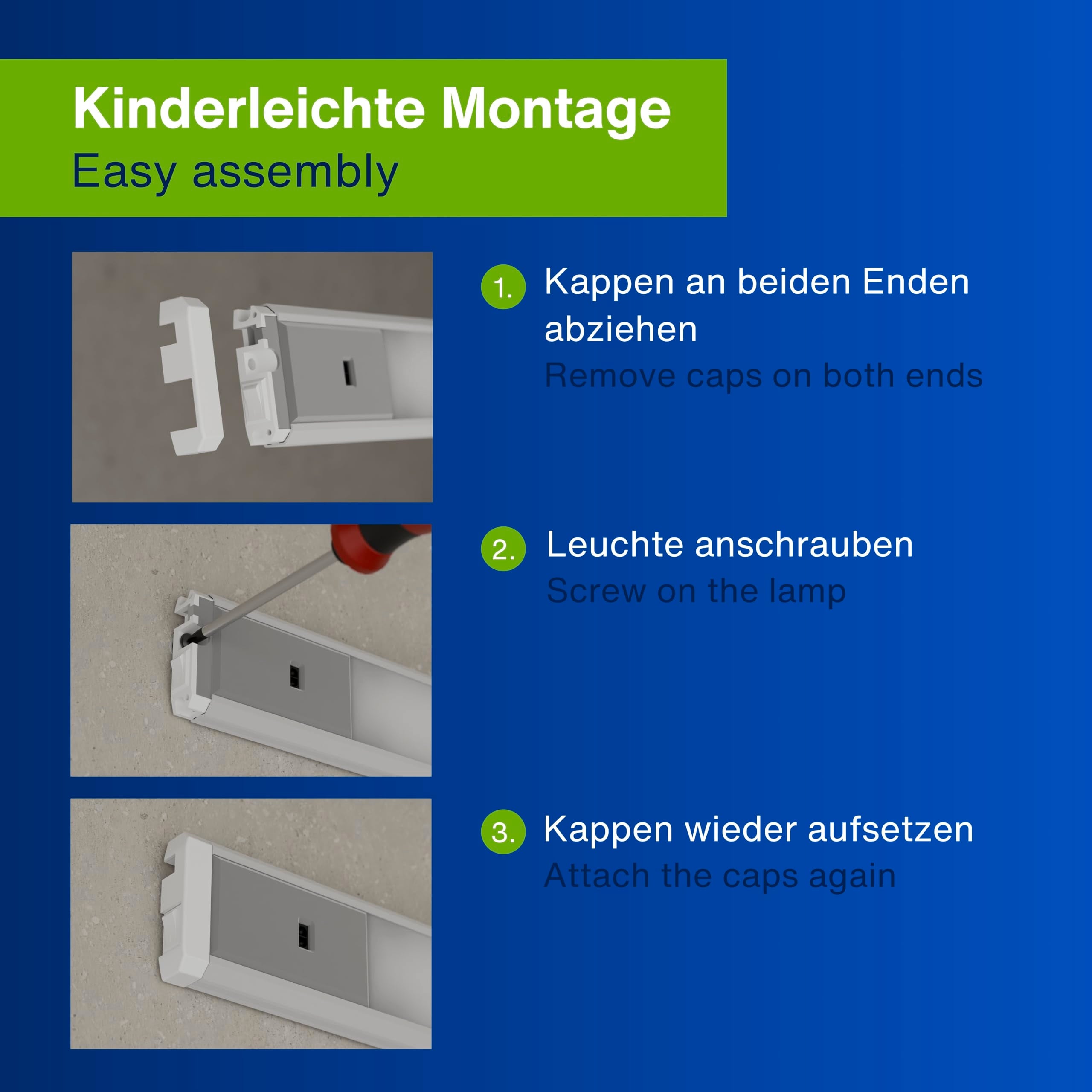 REV Unterbauleuchte Küche LED - Aluminium Schrankbeleuchtung 90cm, 10W, 850 Lumen, 3000K, Küchenbeleuchtung flach mit Sensor, einfache Montage, silber