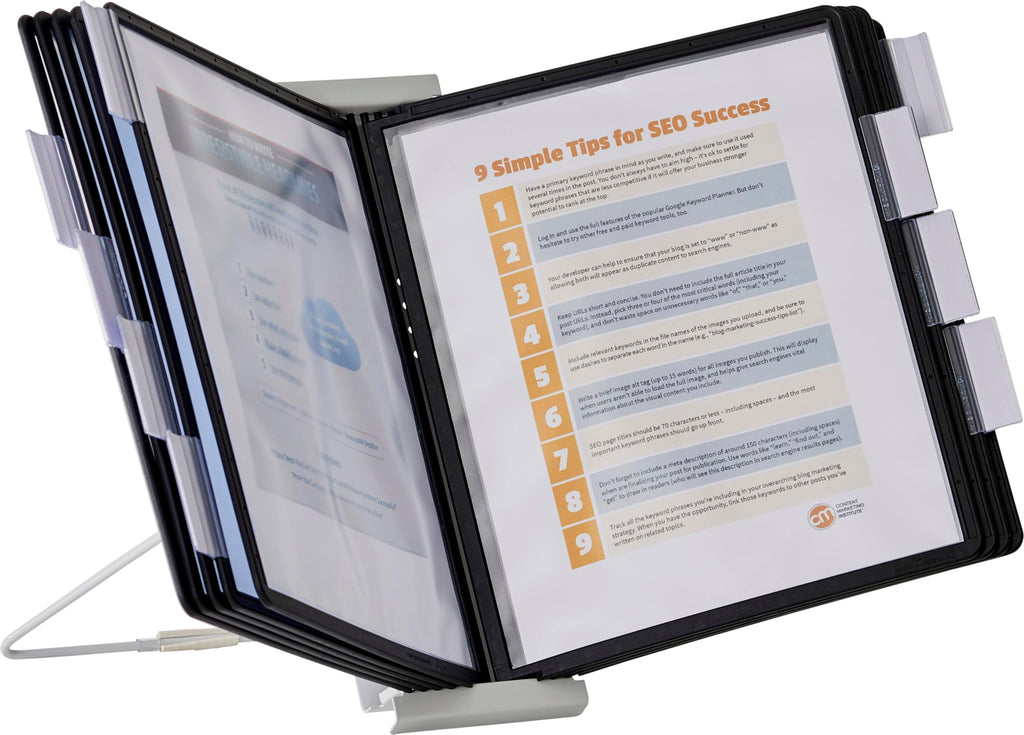 Durable Instaview20 Pocket Erweiterbares Desktop-Referenzsystem, Briefgröße, 10 doppelseitige Paneele, schwarze Ränder
