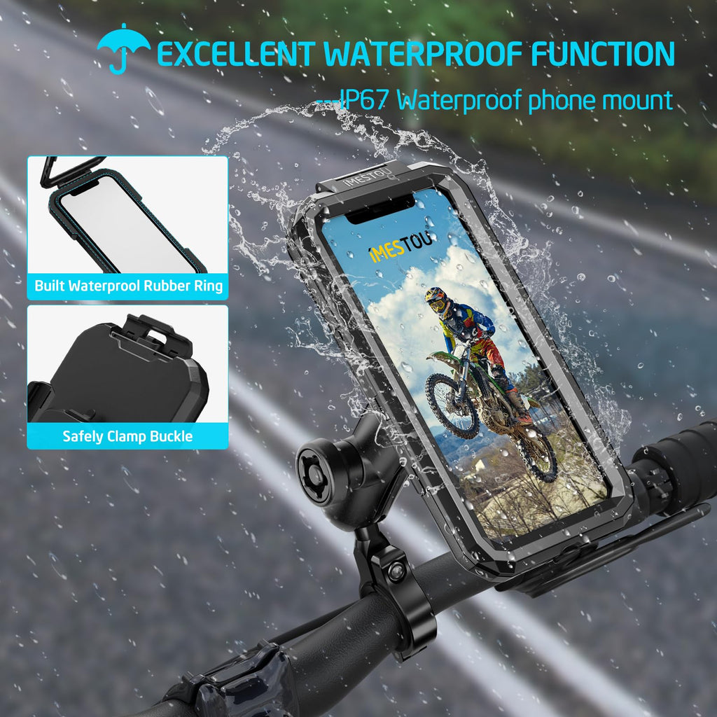 iMESTOU wasserdichte Motorrad Telefonhalterung IP66 mit 2,5 cm Kugelkopf 360° Drehbar Passend für RAM B Größe Zubehör, Geeignet für 5,5"-6,8" Smartphones mit max. Dicke 1,1 cm (Größe L)